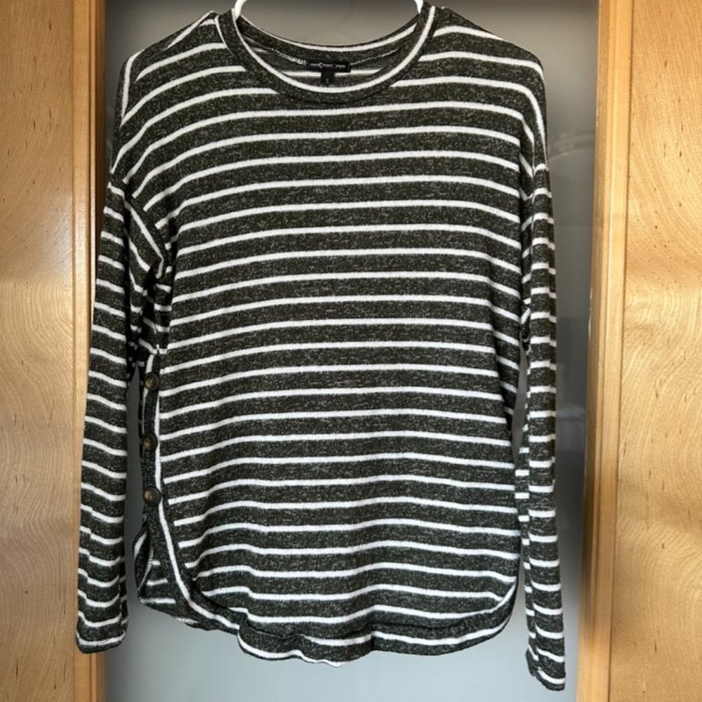 Green and White Striped Sweater Top